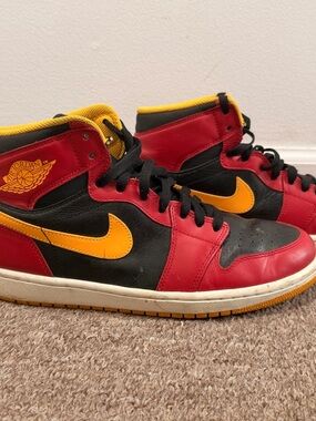 Jordan High-Top Sneakers in Red, Black & Yellow